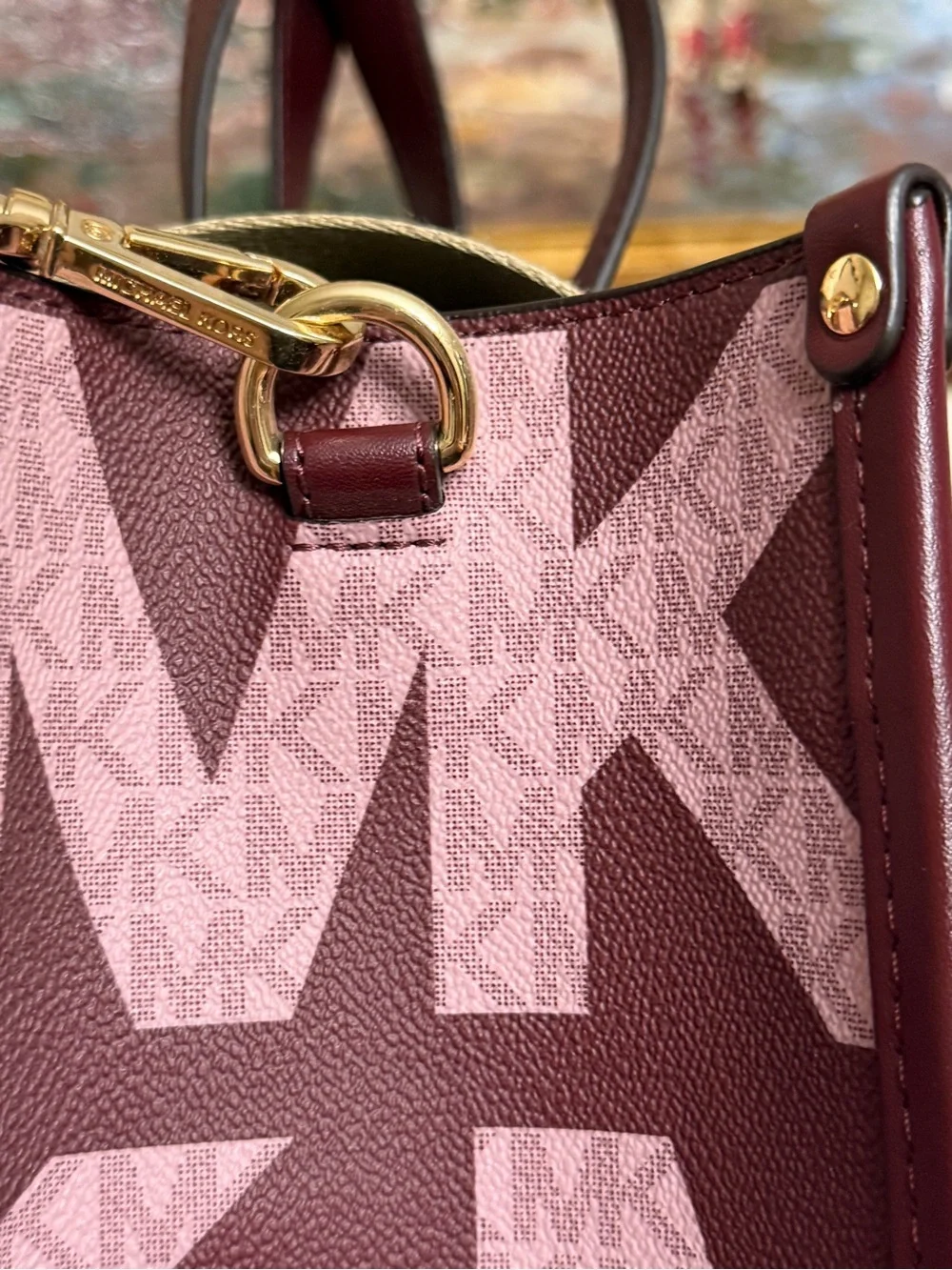 Michael Kors Royal Pink & plum Coated Canvas Leather Maple North South Tote - Picture 6 of 10